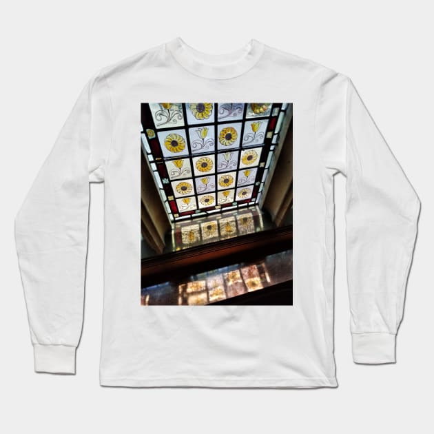 Light through a stained glass window in Cragside House - Northumberland, UK Long Sleeve T-Shirt by richflintphoto